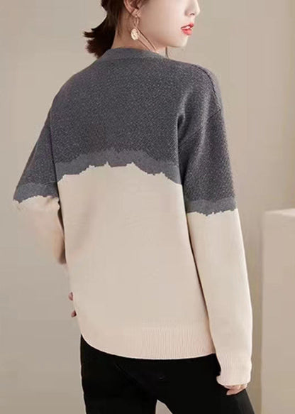 Pulls en tricot de coton à col rond avec imprimé photo couleur Boutique Automne QT046