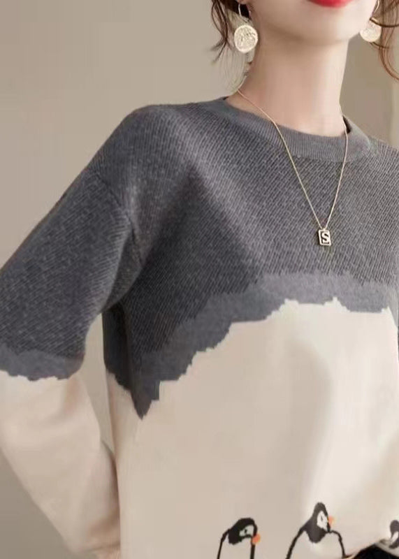 Pulls en tricot de coton à col rond avec imprimé photo couleur Boutique Automne QT046