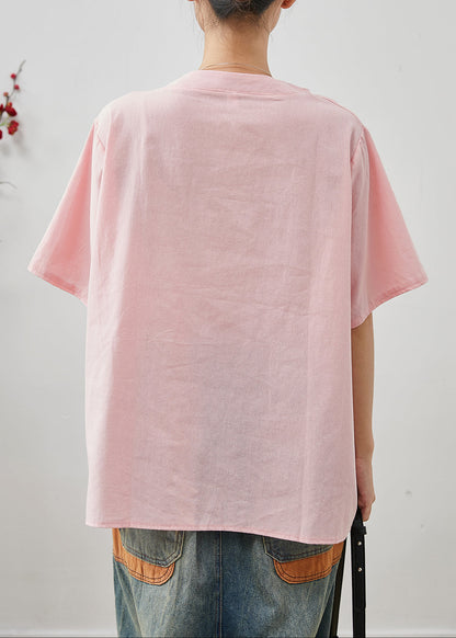 Chemise en coton à boutons chinois rose Boutique Tops été AP1075