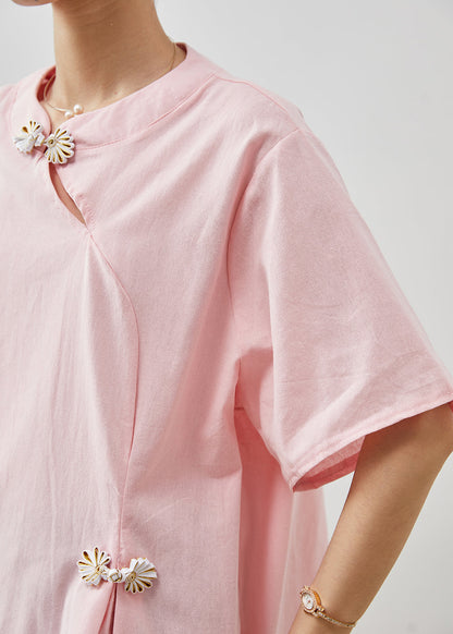 Chemise en coton à boutons chinois rose Boutique Tops été AP1075