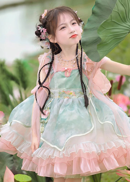 Kleid Rüschen Boutique Mid Tüll Kinder Rosa Patchwork Bestickt