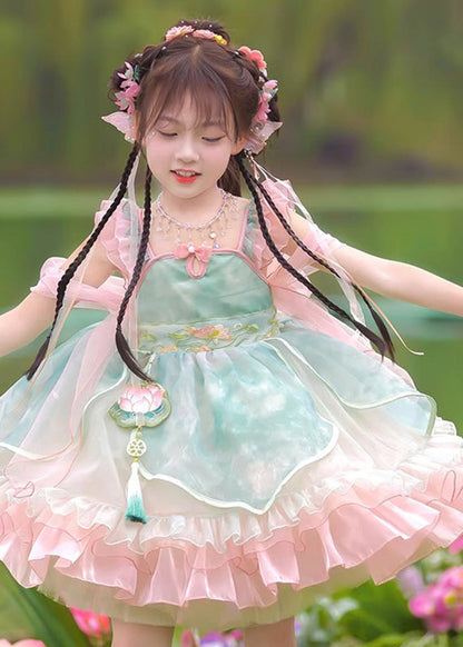 Kleid Rüschen Boutique Mid Tüll Kinder Rosa Patchwork Bestickt