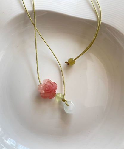 Collier pendentif lotus en jade tissé à la main rose Boutique GH1084