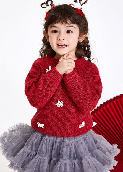 Pulls en tricot de coton avec nœud rouge pour filles Boutique Hiver WL038