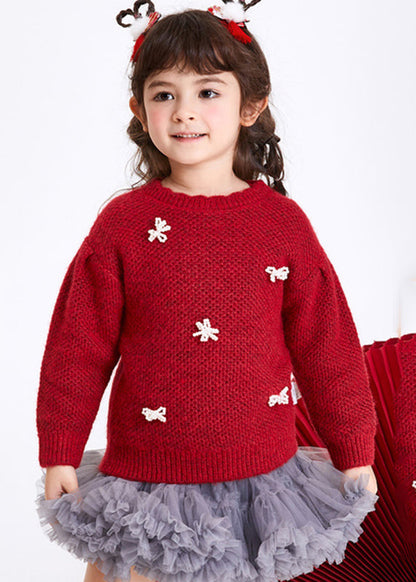 Pulls en tricot de coton avec nœud rouge pour filles Boutique Hiver WL038