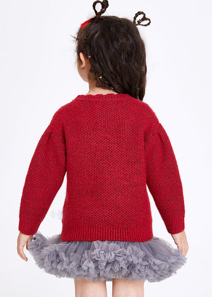 Pulls en tricot de coton avec nœud rouge pour filles Boutique Hiver WL038