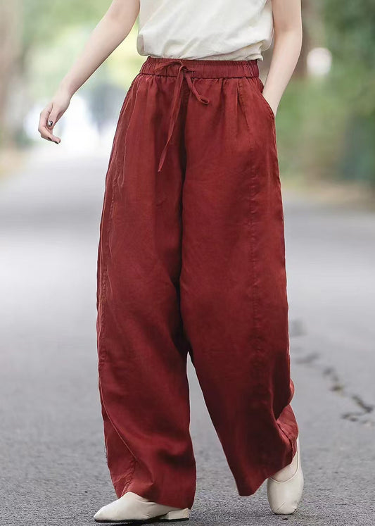 Pantalon élastique à poches, taille rouge, boutique d'été en lin