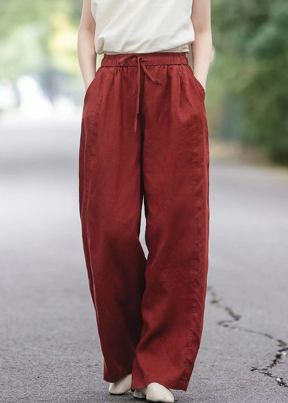 Pantalon élastique à poches, taille rouge, boutique d'été en lin