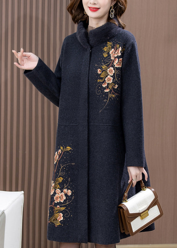 Manteau long en laine à poches imprimées rouges Boutique Printemps TA034