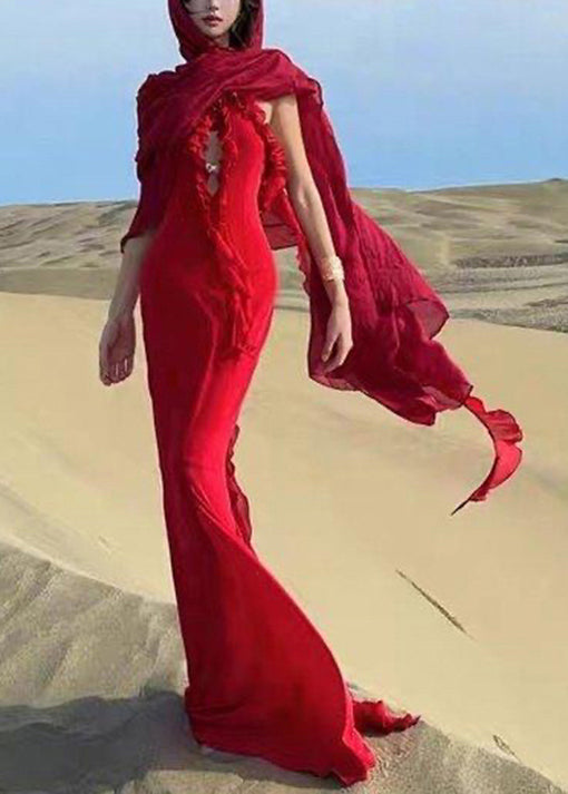 Kleid Sexy Rot Boutique Lange Sommer Rückenfrei Neckholder Rüschen