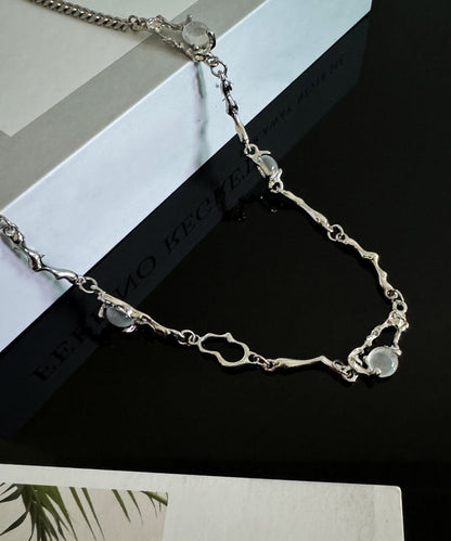 Pendentif asymétrique en pierre de chat en soie, œil en acier inoxydable