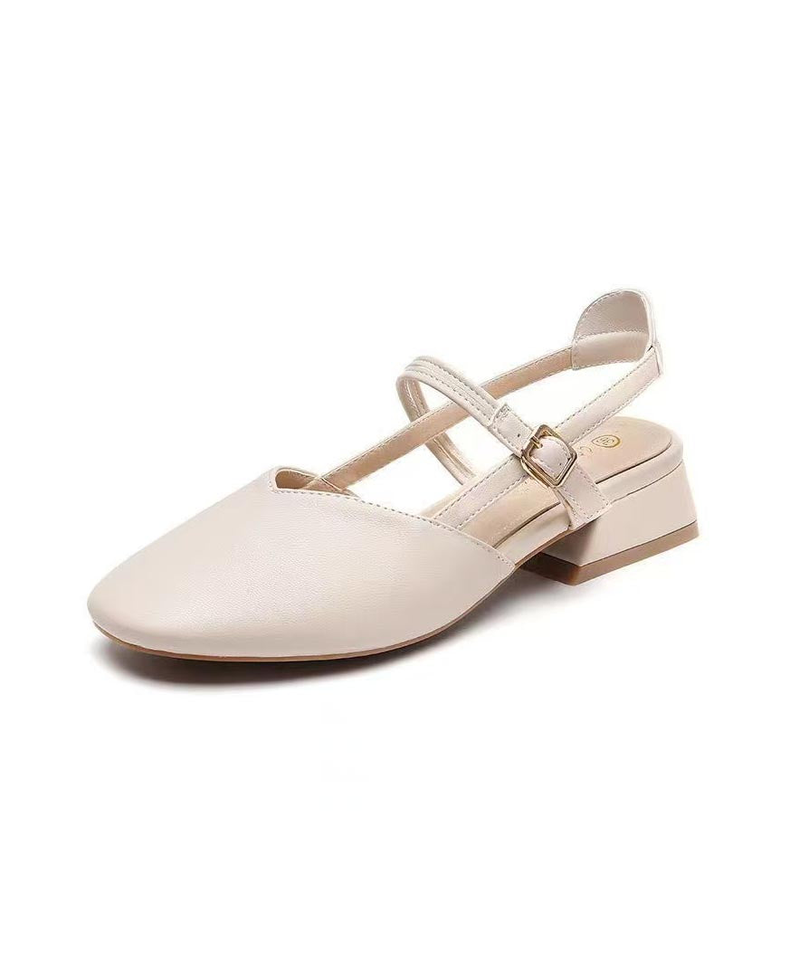 Sandales épaisses en cuir beige Boutique avec épissure en similicuir
