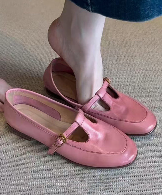 Splicing Shoes Cowhide Flat Leather Pink Boutique