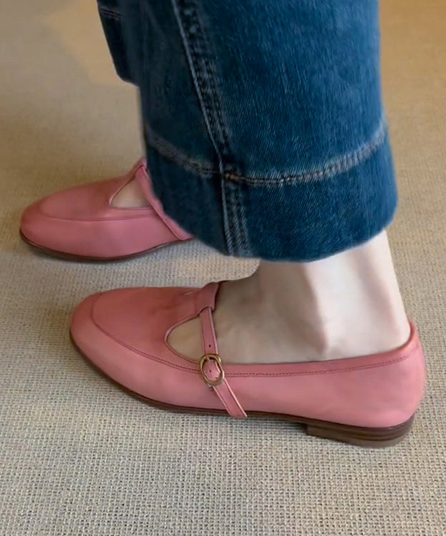 Splicing Shoes Cowhide Flat Leather Pink Boutique