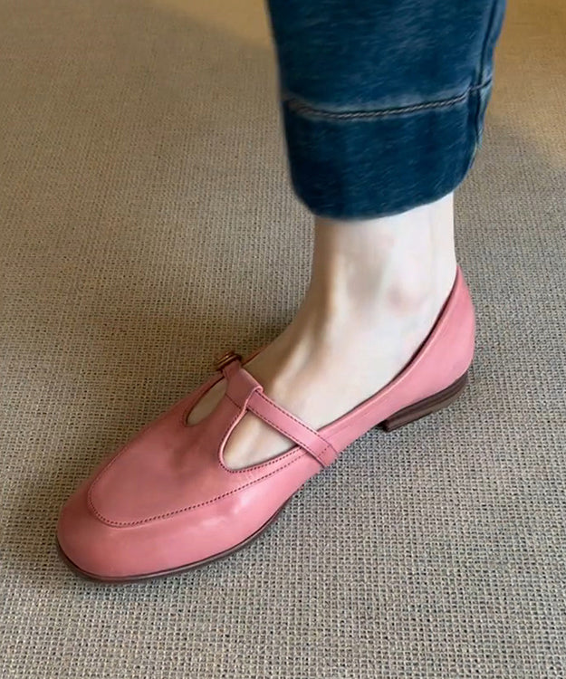 Splicing Shoes Cowhide Flat Leather Pink Boutique