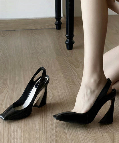 Sheepskin Sandals Heel Splicing High Boutique Black Toe Square