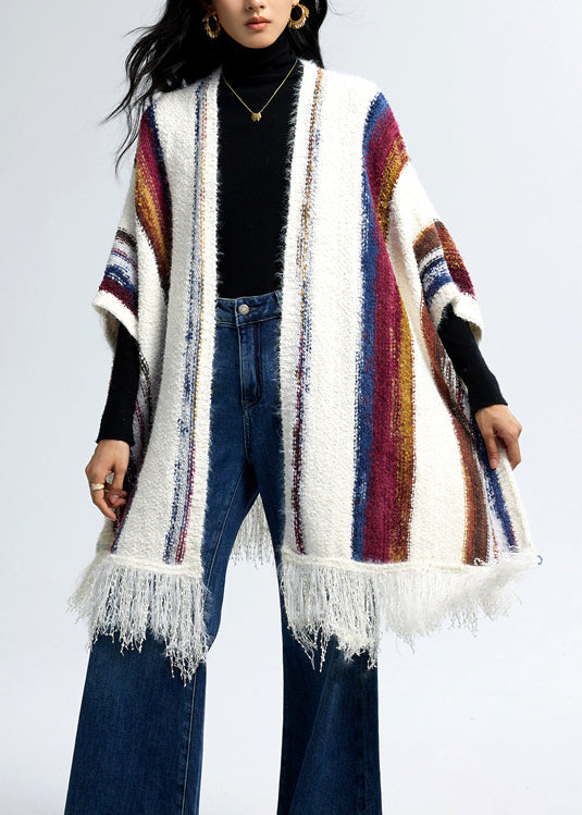 Boutique Tassel Striped Cozy Oversized Knit Shawl WE007