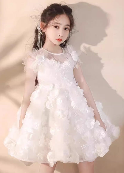 Boutique Robe longue en tulle à motif floral blanc pour enfants, été EW004