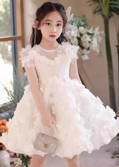 Boutique Robe longue en tulle à motif floral blanc pour enfants, été EW004