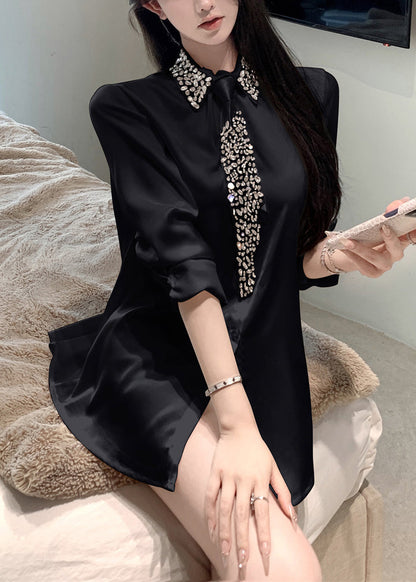 Chemise blanche en soie et zircon à col Peter Pan, collection Printemps YF011