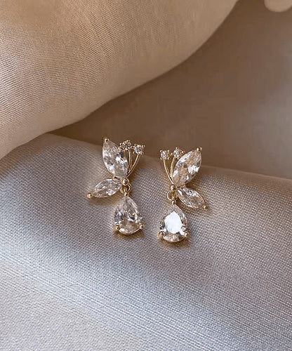 Boucles d'oreilles à tige en argent sterling blanc avec zircons blancs et papillons WH024