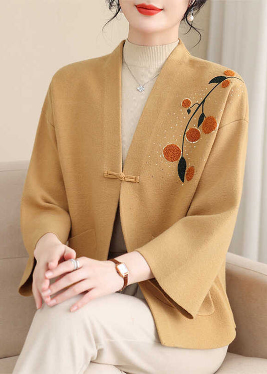 Boutique Gelb Patchwork Baumwolle Strick Cardigans Armband Ärmel TA024