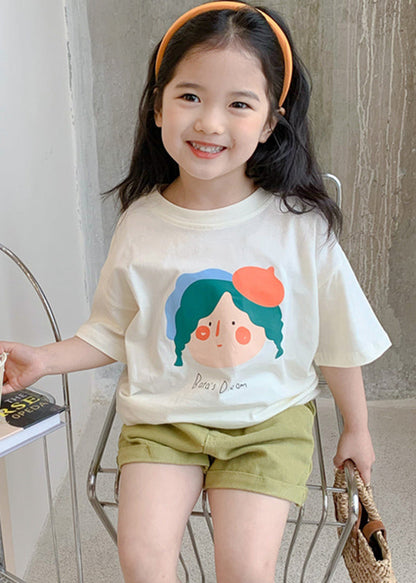 T-shirt à manches courtes pour fille en patchwork abricot SS1019