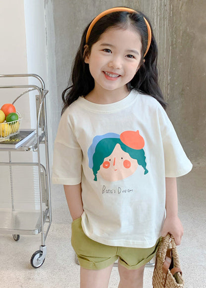 T-shirt à manches courtes pour fille en patchwork abricot SS1019