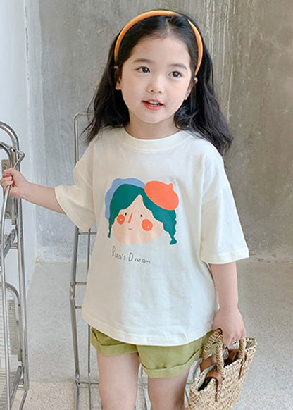 T-shirt à manches courtes pour fille en patchwork abricot SS1019