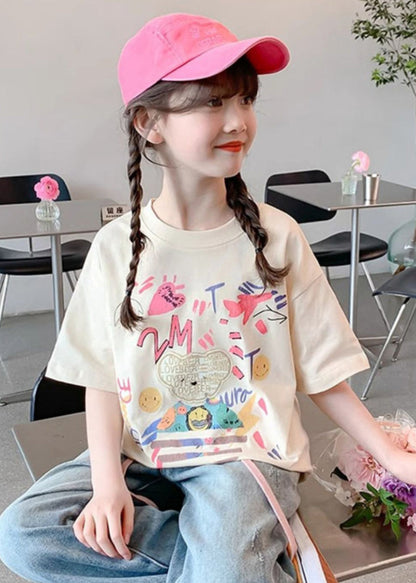 T-shirt à manches courtes pour fille avec imprimé abricot YU1082