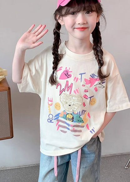 T-shirt à manches courtes pour fille avec imprimé abricot YU1082