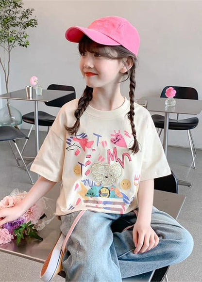 T-shirt à manches courtes pour fille avec imprimé abricot YU1082