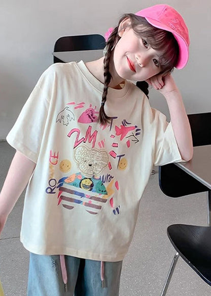 T-shirt à manches courtes pour fille avec imprimé abricot YU1082