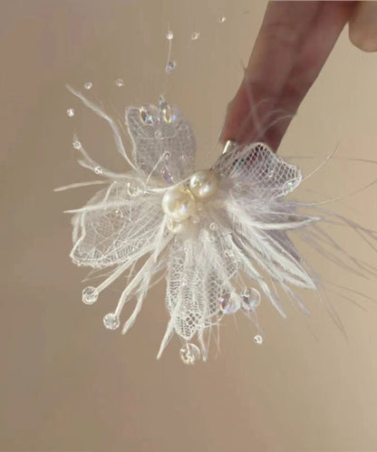 Perlen Slip Beige Haarnadel Spitze Aushöhlen Feder