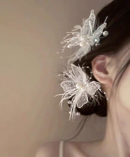 Perlen Slip Beige Haarnadel Spitze Aushöhlen Feder