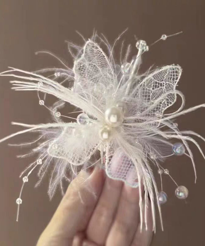 Perlen Slip Beige Haarnadel Spitze Aushöhlen Feder