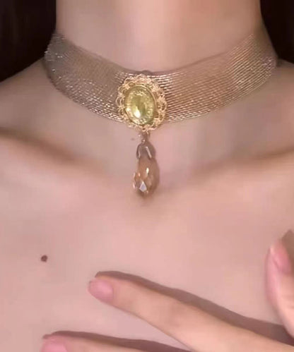 Collier ras du cou en alliage doré avec perles et gouttes d'eau PO055