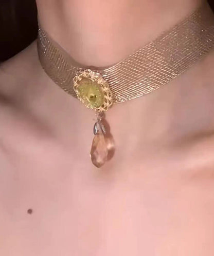 Collier ras du cou en alliage doré avec perles et gouttes d'eau PO055