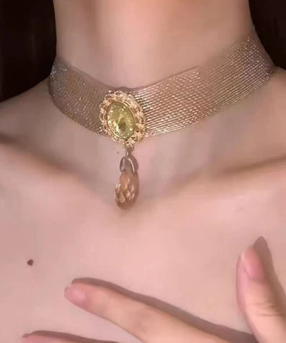 Collier ras du cou en alliage doré avec perles et gouttes d'eau PO055