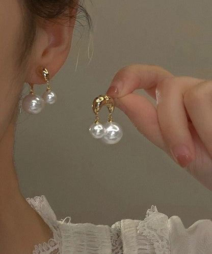 Alloy Earrings Copper Stud Pearl Gold Brief