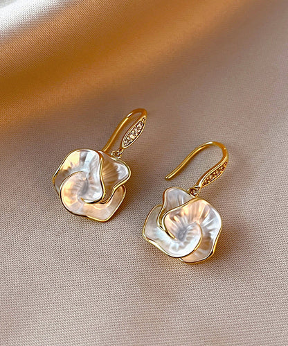 Boucles d'oreilles pendantes à motif floral surdoré en cuivre doré KX1039