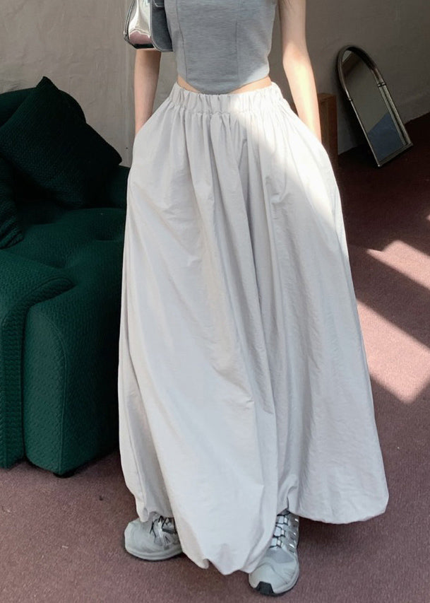 Pockets Elastic Waist Grey Skirt Maxi Brief