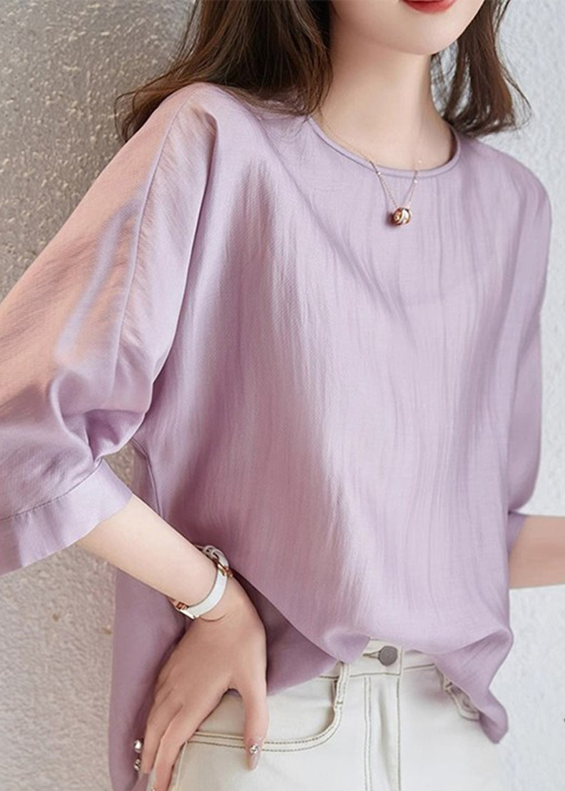 Brief Light Purple O-Neck Patchwork Shirts Fall WW059