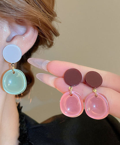 Drop Resin Alloy Earrings Silver Brief Pink Sterling