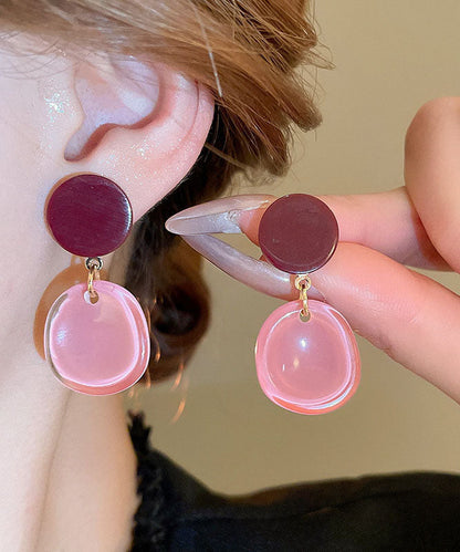 Drop Resin Alloy Earrings Silver Brief Pink Sterling