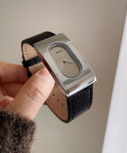 Rechteckige kurze Bewegung Uhren Leder Quarz Seide