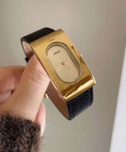 Rechteckige kurze Bewegung Uhren Leder Quarz Seide