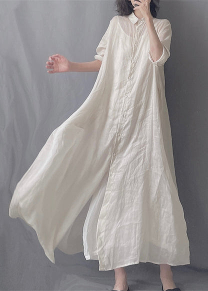 Robe chemise longue blanche à boutons et col Peter Pan, printemps GH1047