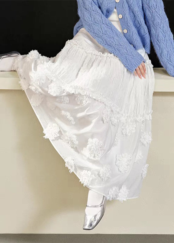 Weißer Maxi-Slip mit Rüschen und elastischem Patchwork-Rock