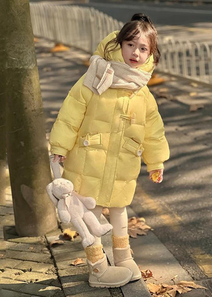 Parka à capuche pour enfant avec boutons patchwork jaunes pour l'hiver WL024